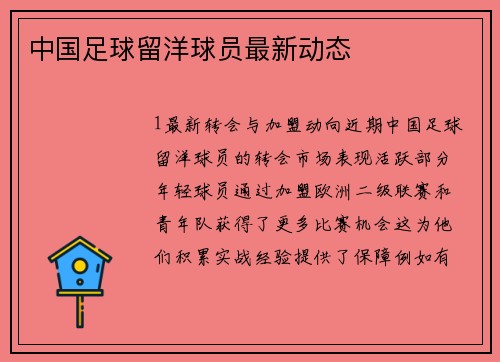 中国足球留洋球员最新动态